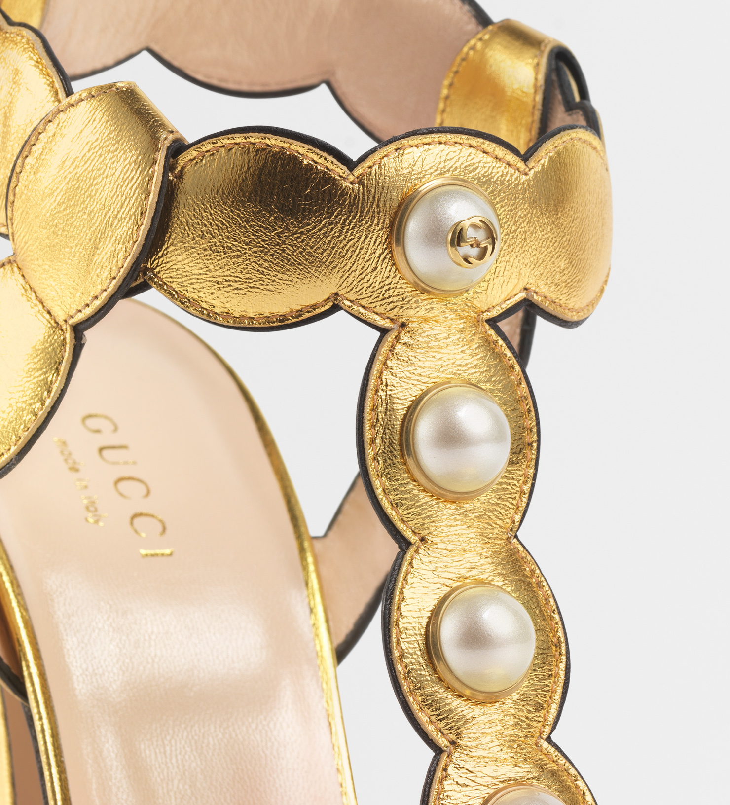 gucci gold pearl sandals