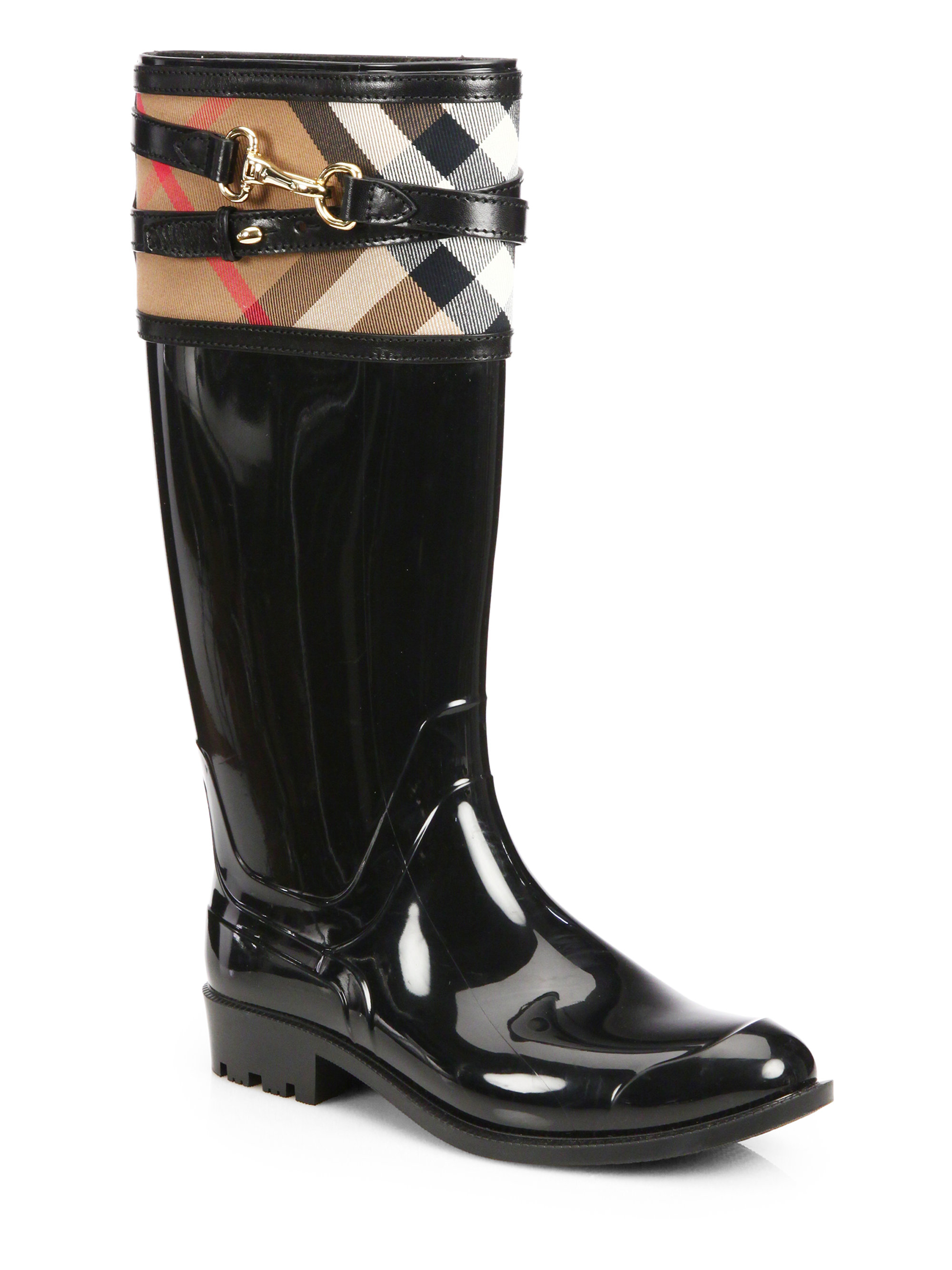 Burberry Elderford Check Rain Boots in Black (Brown) - Lyst