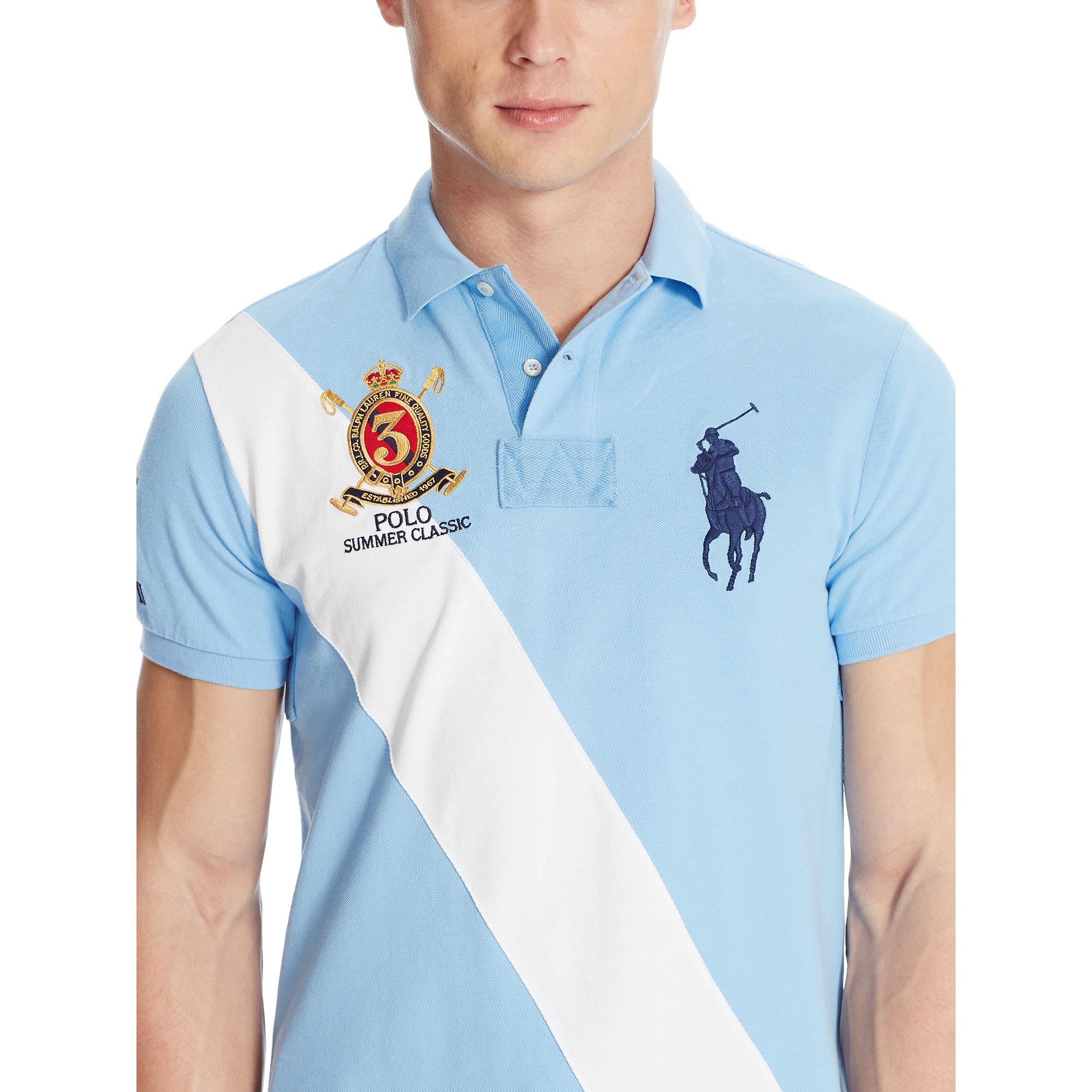 Polo Ralph Lauren Cotton Custom-fit Banner Polo Shirt in Blue for Men - Lyst