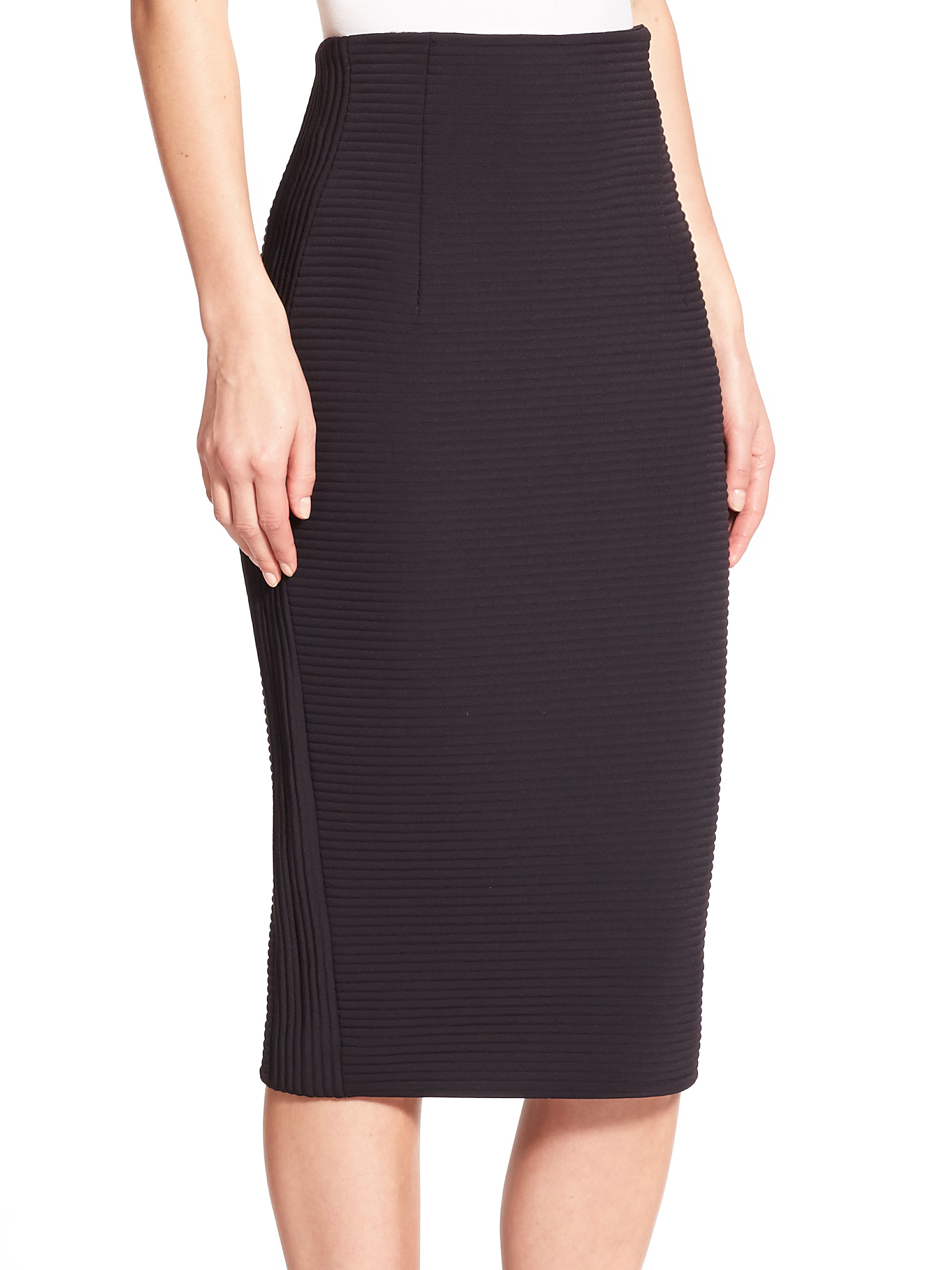 Kempner Dree Tech Ribbed Stretch Knit Pencil Skirt in Black Lyst