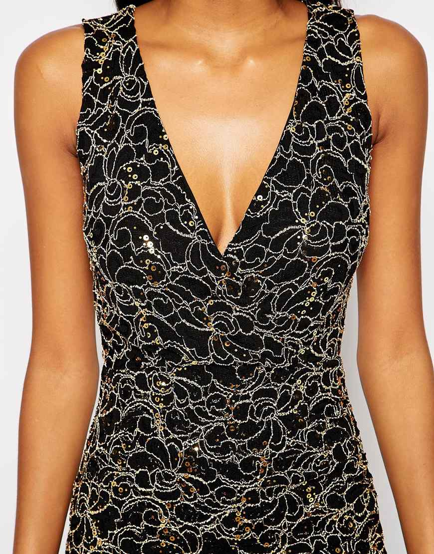 lipsy sequin top cami bodycon dress in black