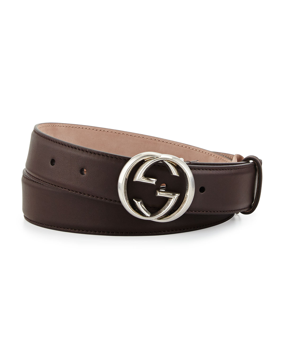 Gucci Leather Gg Buckle Belt in Brown - Lyst