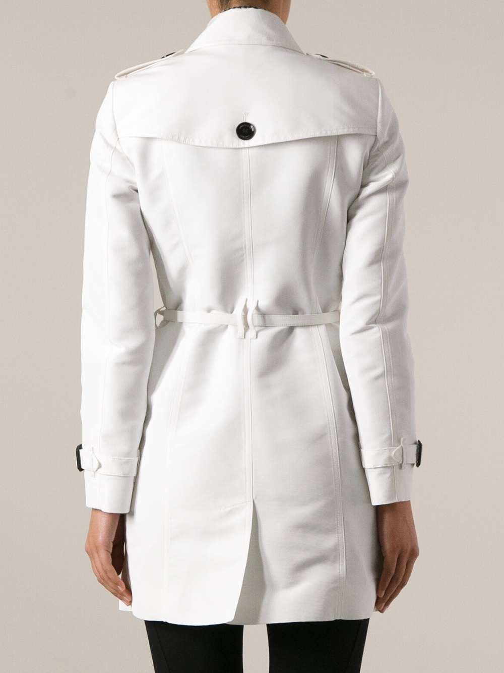 Burberry Double Breasted Trench Coat in White | Lyst