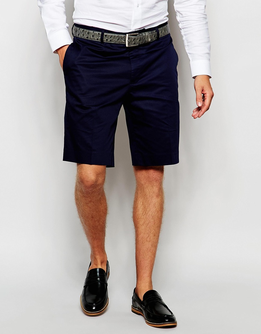 Lyst - Asos Skinny Smart Shorts In Cotton Sateen - Navy in Blue for Men