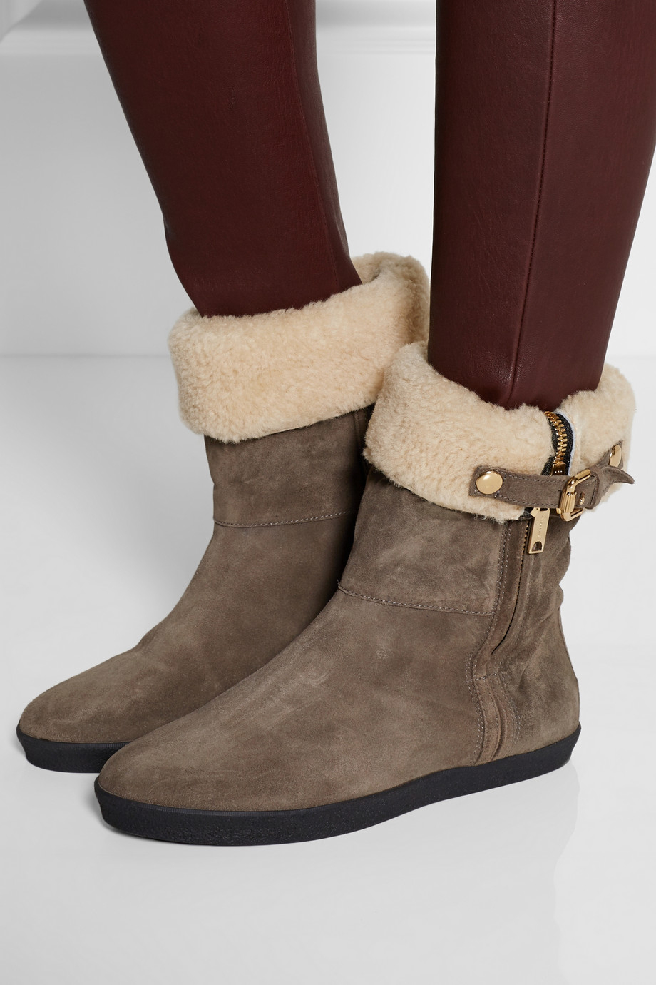 Burberry Shearling-Lined Suede Ankle Boots in Gray - Lyst