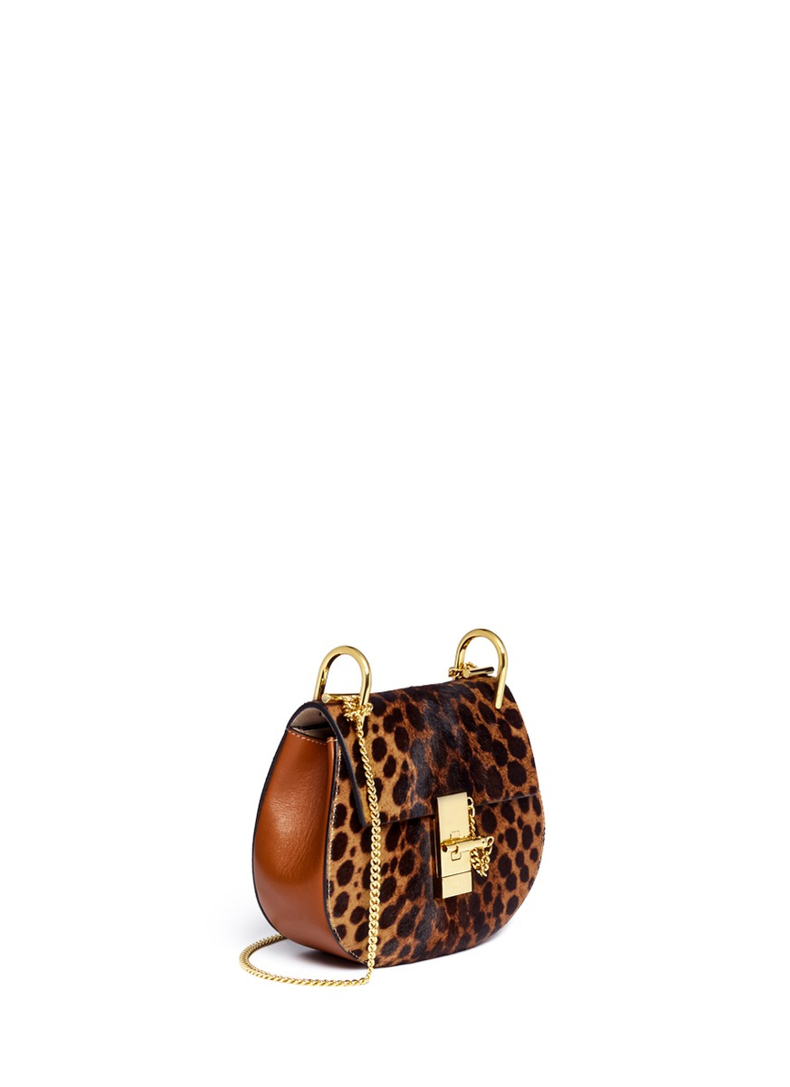 Chloé 'drew' Mini Leopard Print Pony Hair Shoulder Bag in Brown Lyst