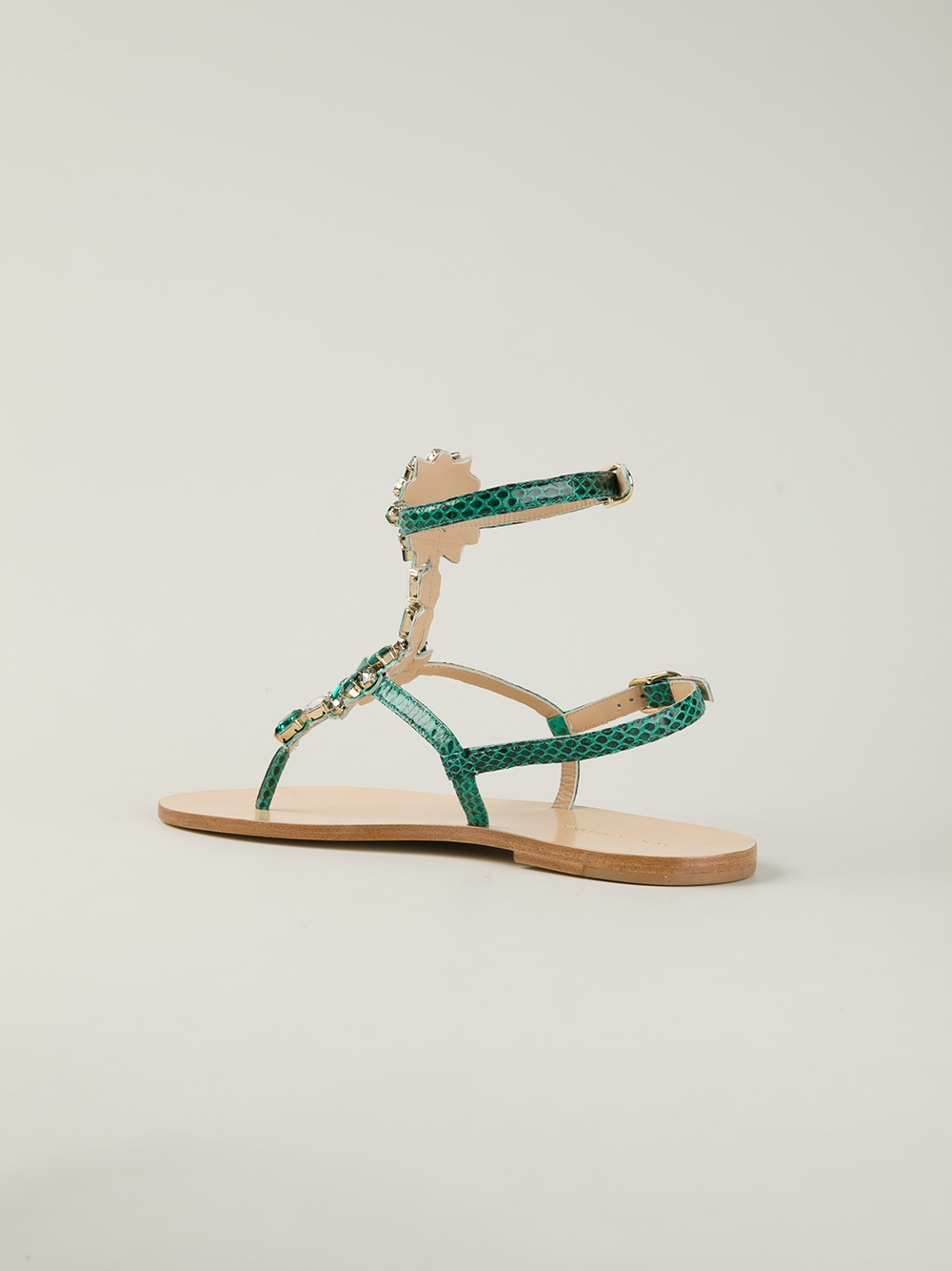 Dolce & Gabbana Flat Embellished Sandals in Green Lyst