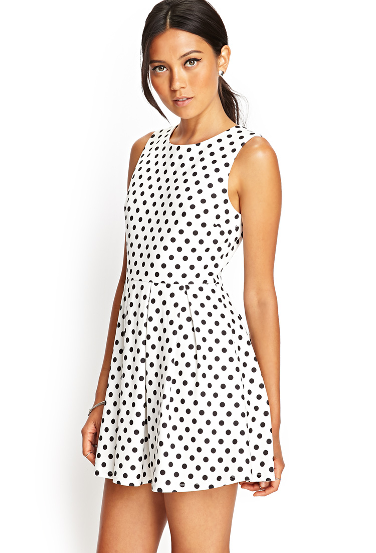Lyst Forever 21 Pleated Polka Dot Dress in Black