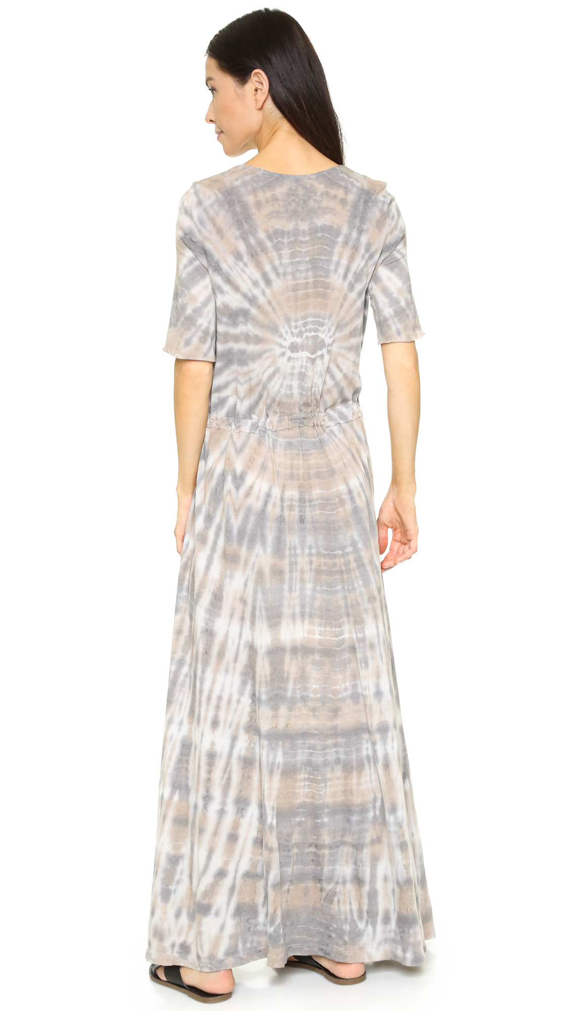 Raquel Allegra Drawstring Tie Dye Cotton Blend Maxi Dress In White Raquel Allegra White Drawstring Tie Dye Cotton Blend Maxi Dress Lyst