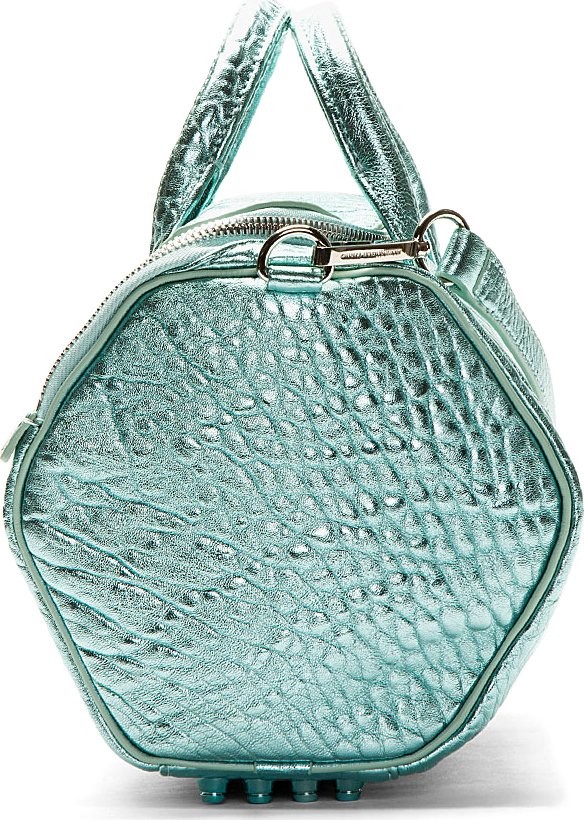 teal metallic bag