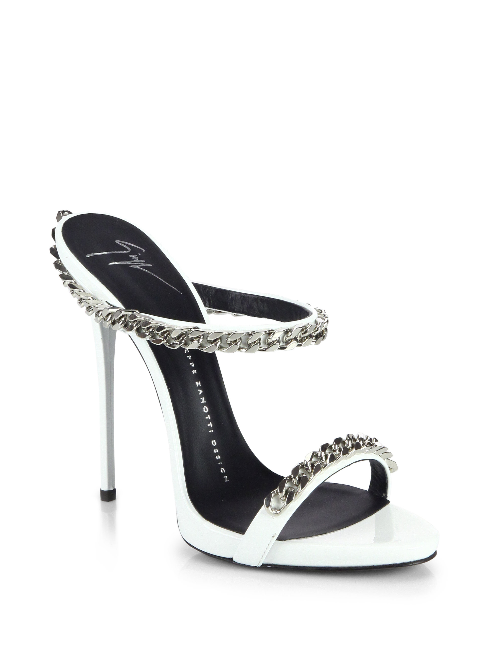 white giuseppe zanotti sandals giuseppe zanotti chain trimmed leather mule sandals in white giuseppe zanotti sandals giuseppe zanotti chain trimmed leather mule sandals in