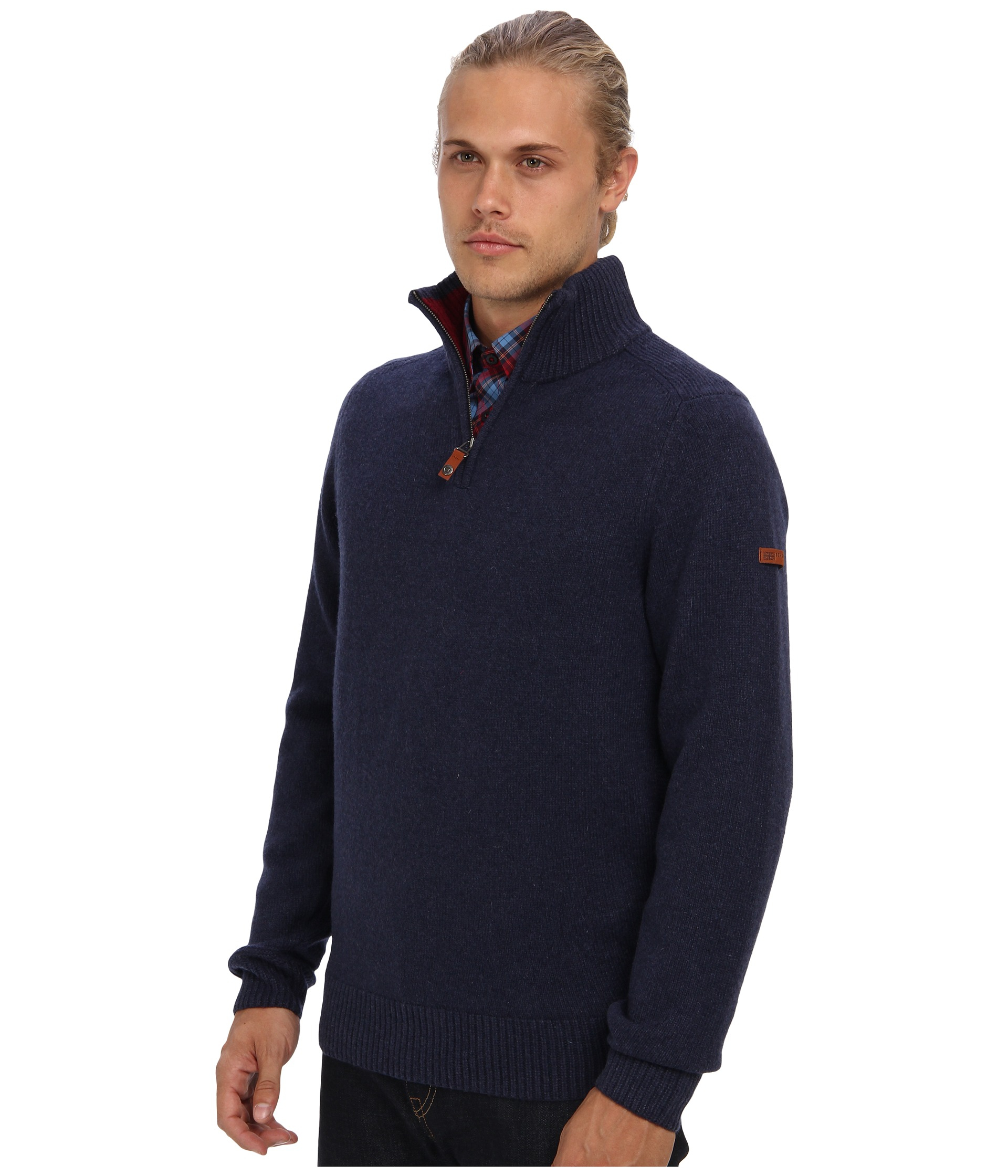 Ben sherman Half Zip Funnel Neck Sweater in Blue for Men (Indigo Marl