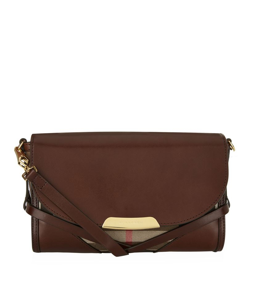 Burberry Small Abbott House Check Crossbody Bag in Brown | Lyst