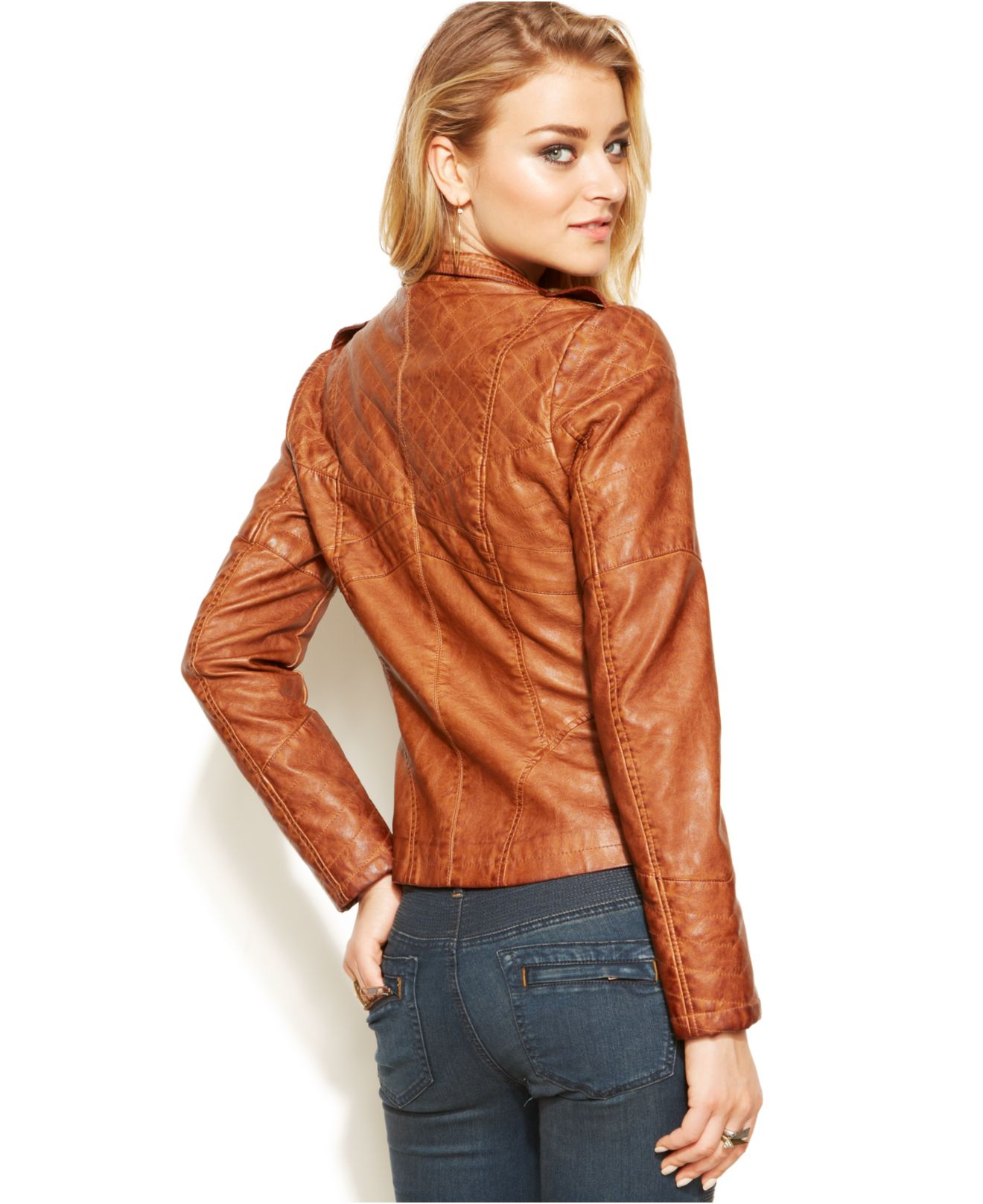 guess womens brown leather jacket