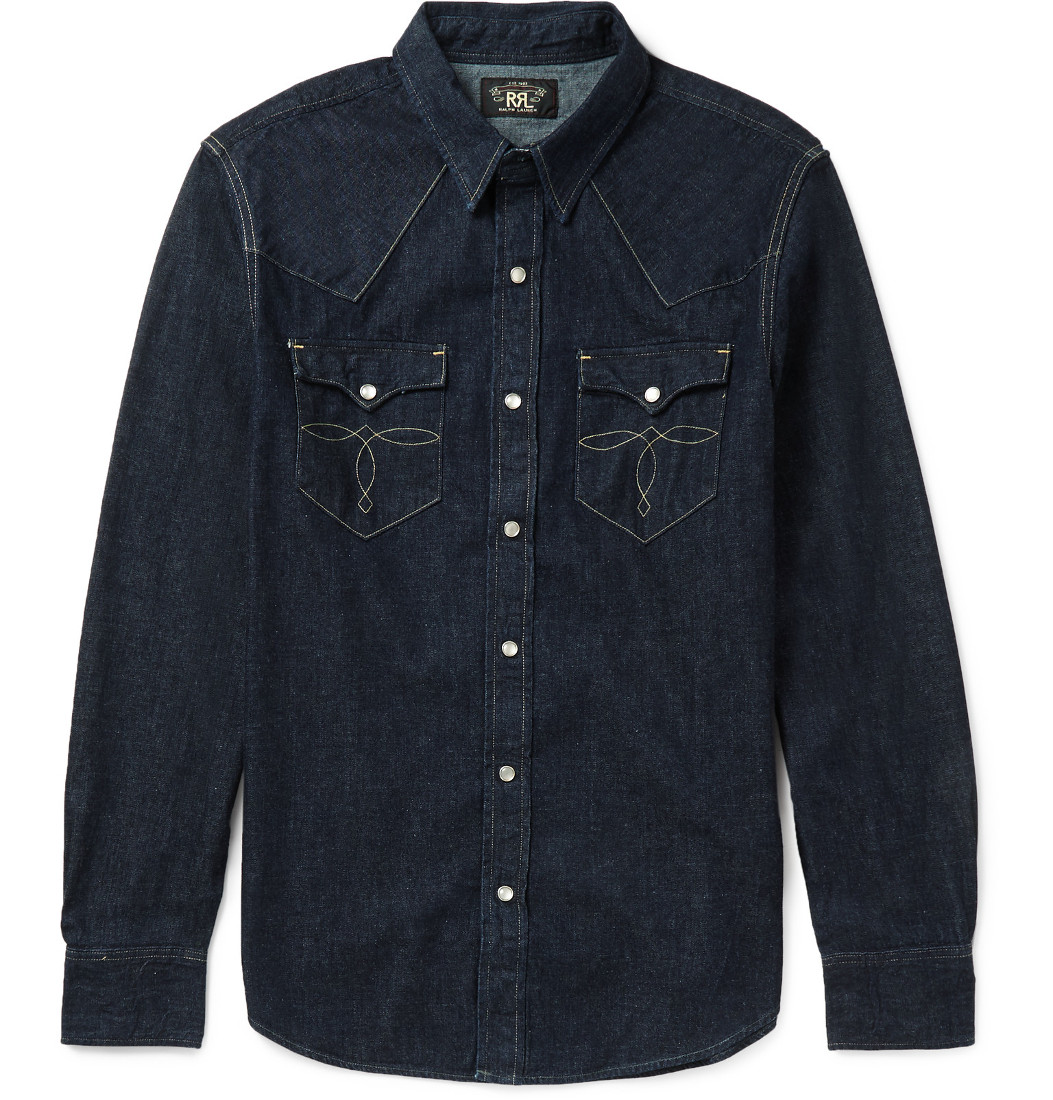 RRL Slim-fit Rinsed-denim Western Shirt in Indigo (Blue) for Men - Lyst