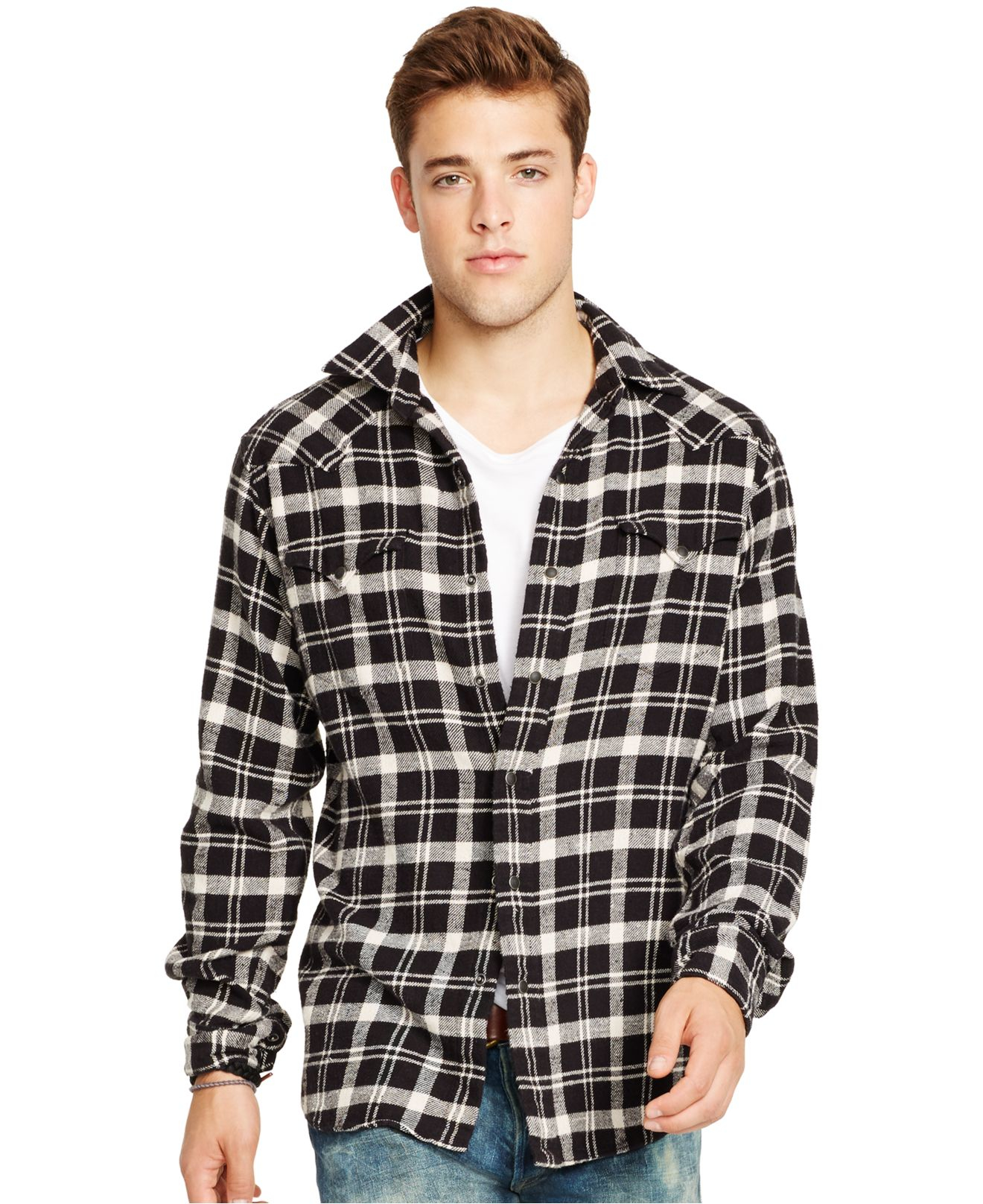 men's buffalo plaid shirt black and white