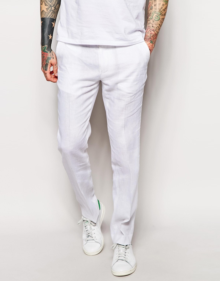 ASOS Slim Fit Suit Pants In 100% Linen in White for Men | Lyst