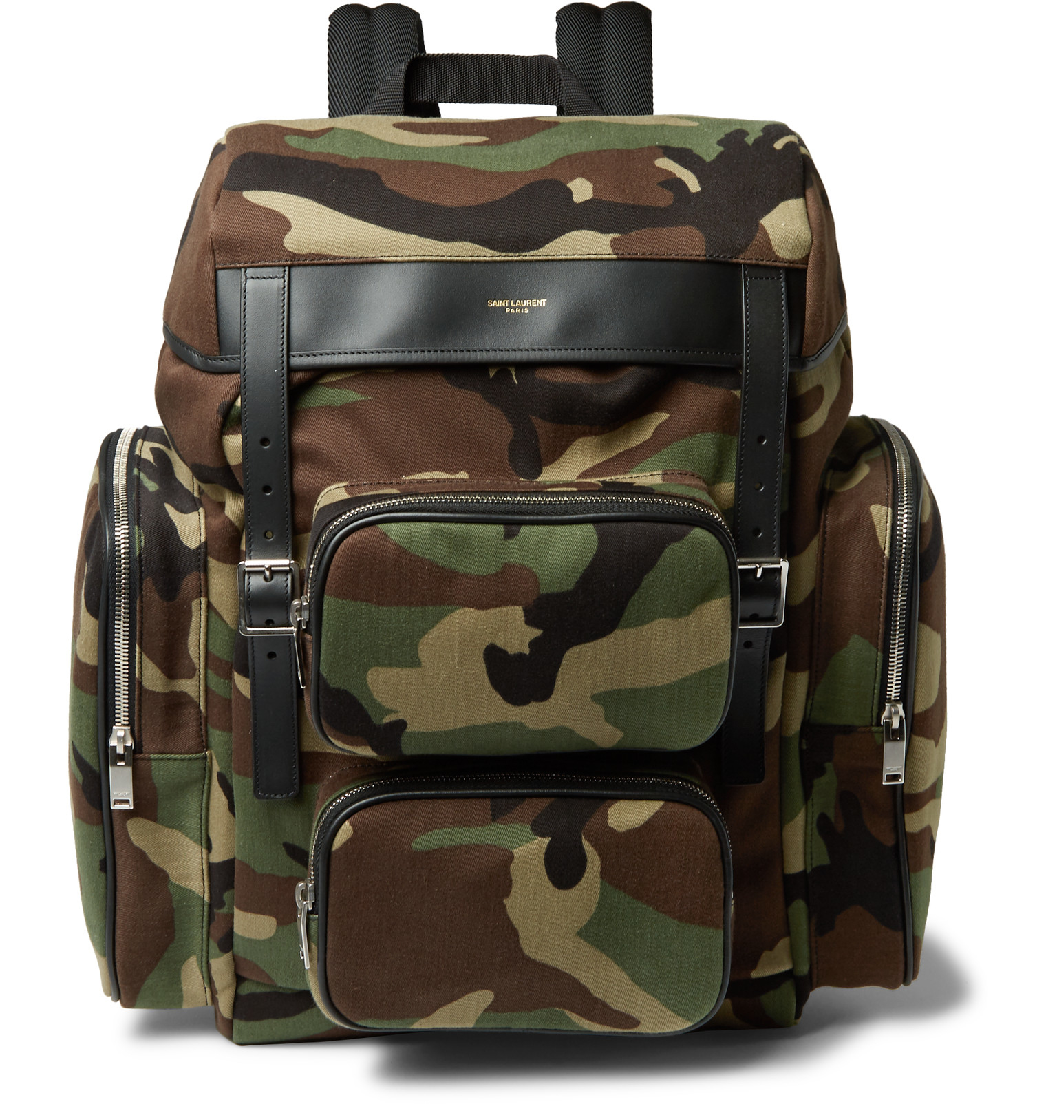 Saint Laurent Leathertrimmed Camouflageprint Canvas Backpack in Green