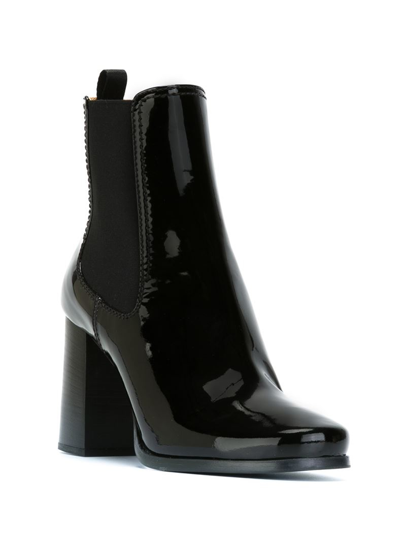 Car Shoe Leather High Chunky Heel Ankled Boots in Black Lyst Car Shoe Leather High Chunky Heel Ankled Boots in Black Lyst