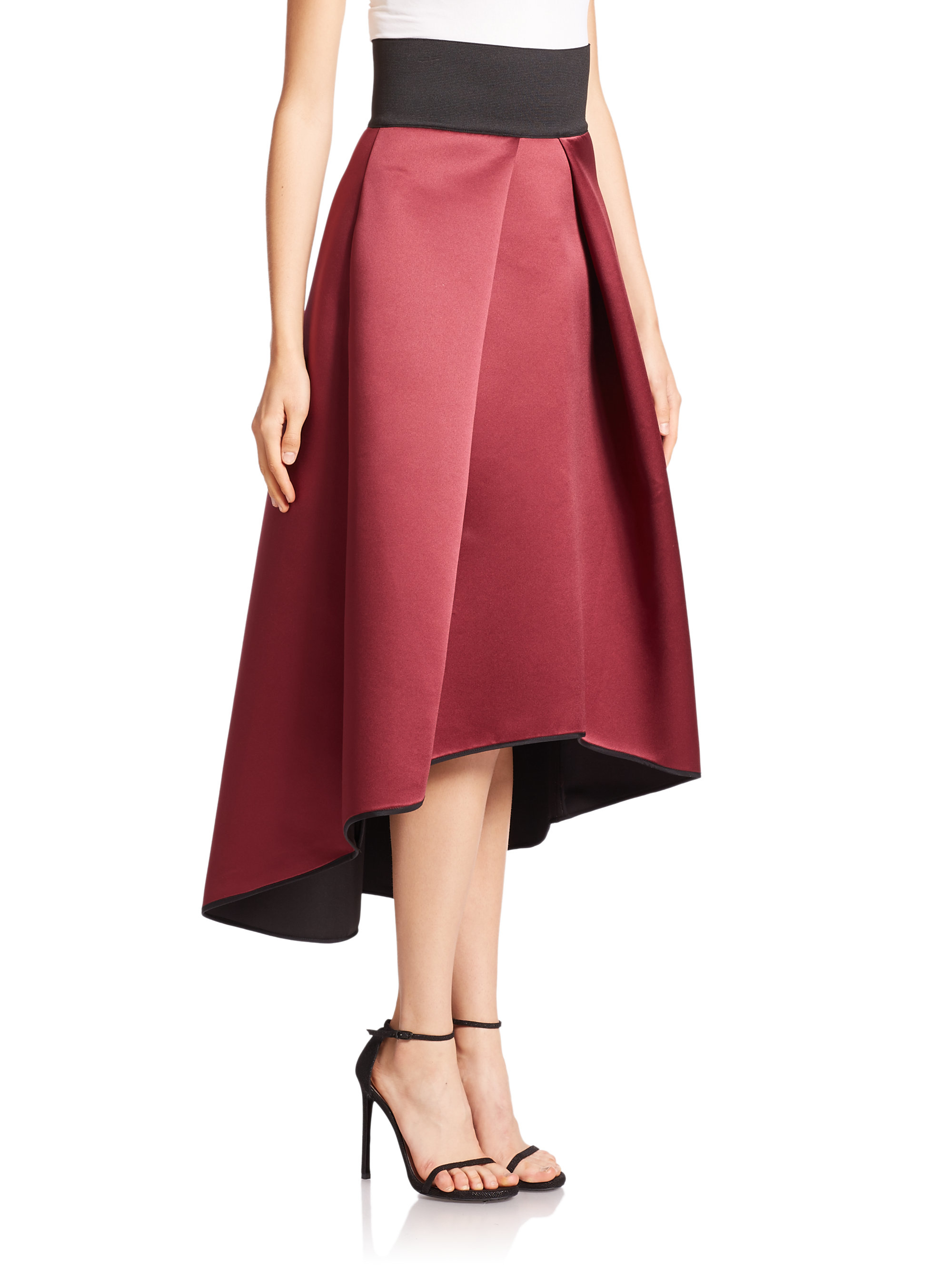 MILLY Duchess Satin Tucked Ball Skirt 