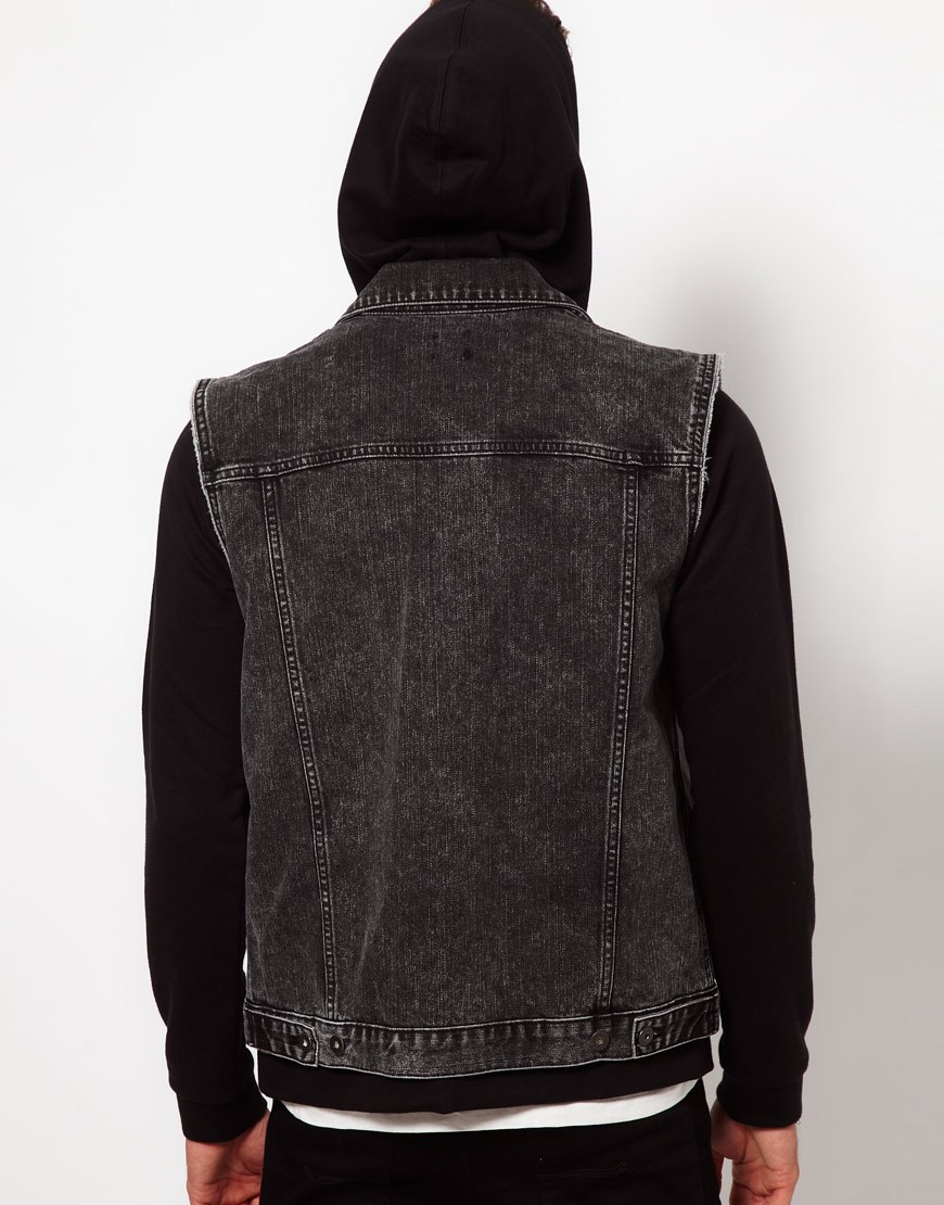 ASOS Sleeveless Denim Jacket with Acid Wash in Black for Men - Lyst
