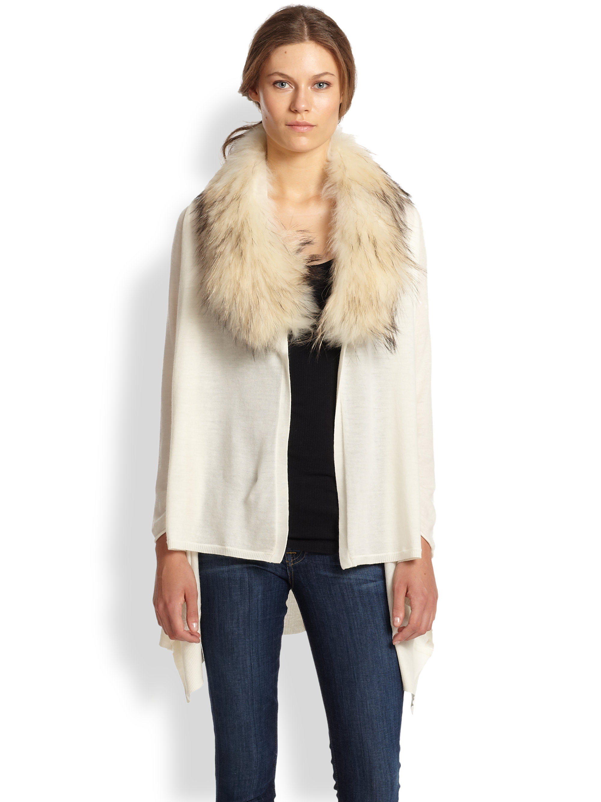 alice and olivia izzy fur collar cardigan
