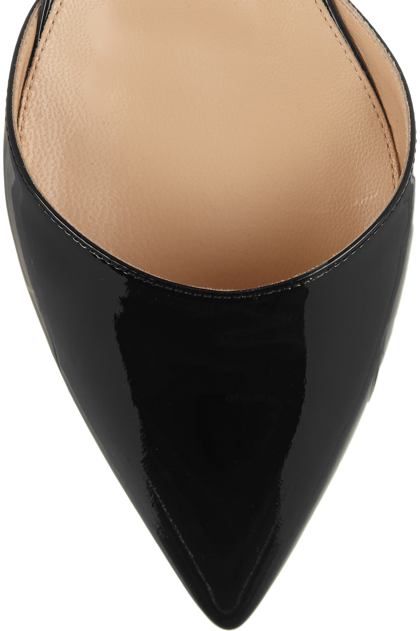 pointed black patent flats