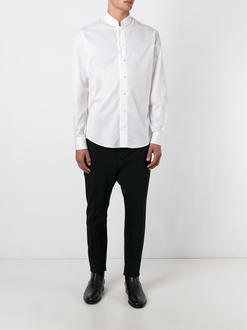 Giorgio Armani Mandarin Collar Shirt in White for Men | Lyst