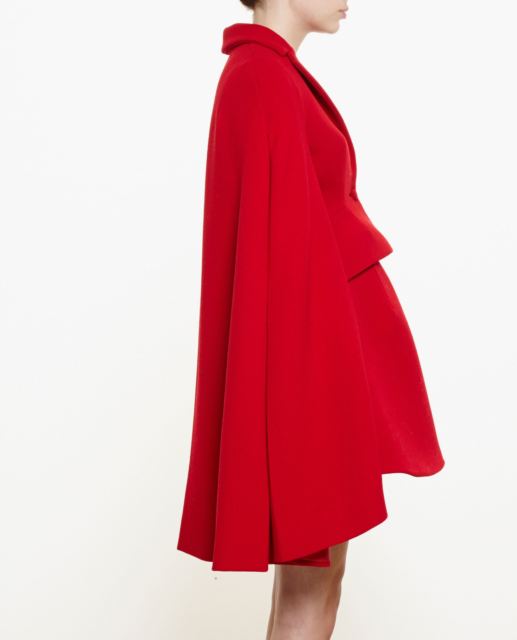 red wool cape coat