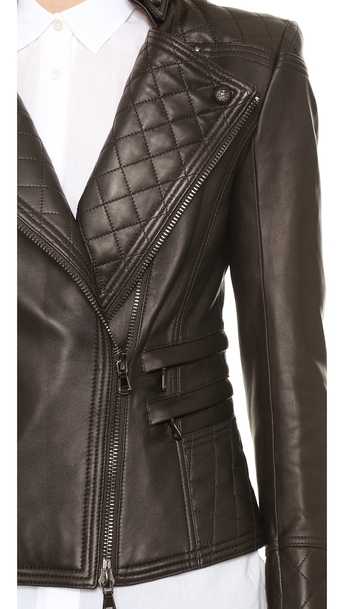 Lyst Balmain Leather Moto Jacket Black In Gallery