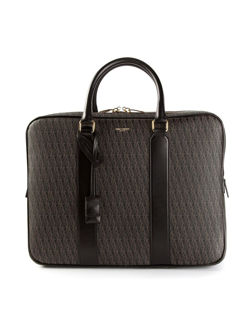 Saint Laurent Leather 'toile Monogram' Briefcase in Brown for Men Lyst