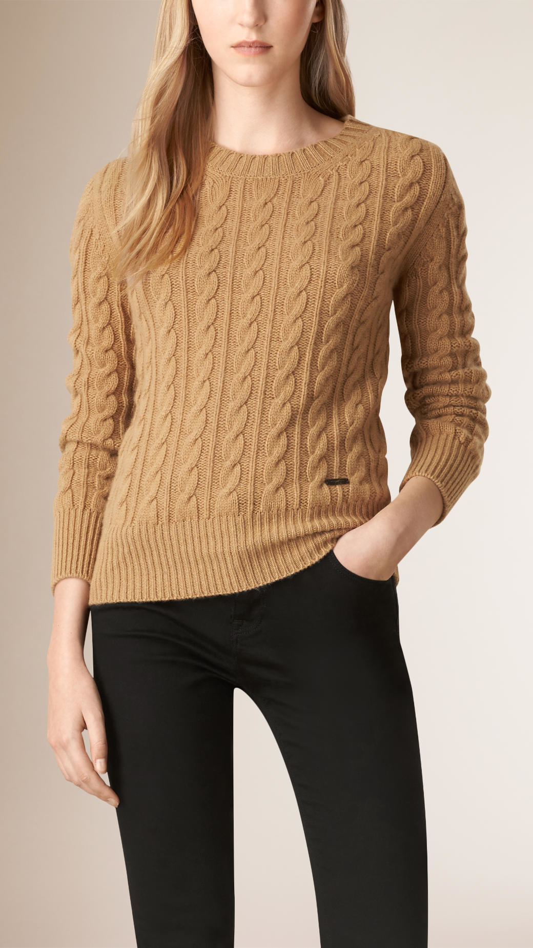 Lyst - Burberry Cable Knit Wool Cashmere Sweater Camel in Natural