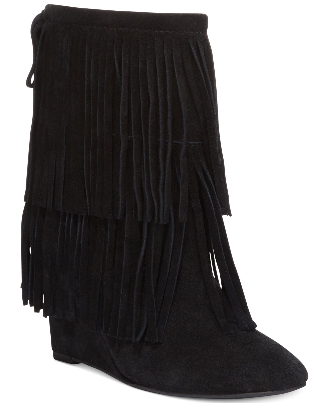 fringe wedge booties