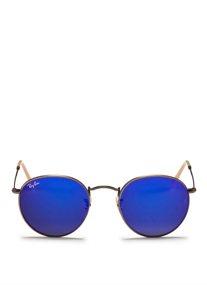 Lyst Ray Ban Round Metal Mirror Sunglasses In Blue