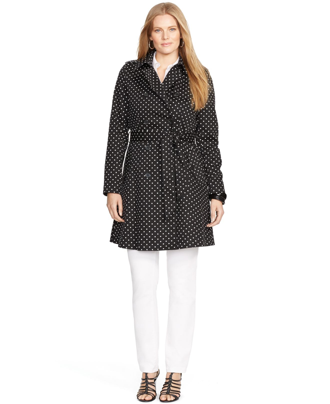 Lauren by ralph lauren Plus Size PolkaDot Trench Coat in Black Lyst