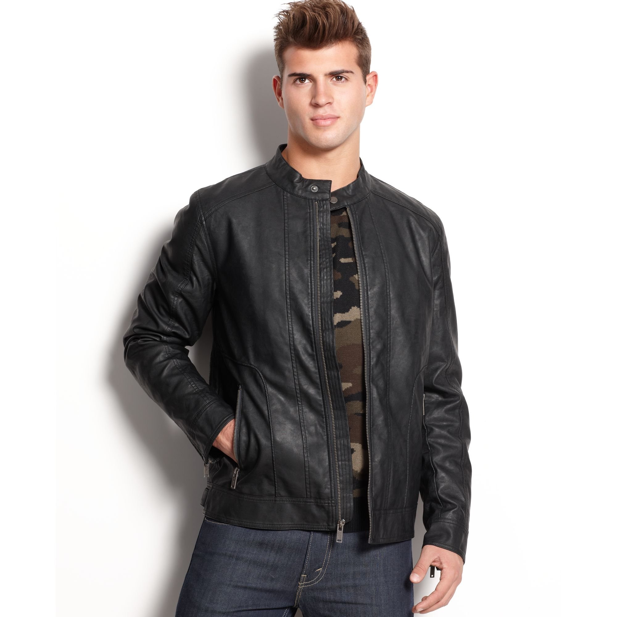 Lyst - Guess Jacket Jordan Faux Leather Moto in Black for Men