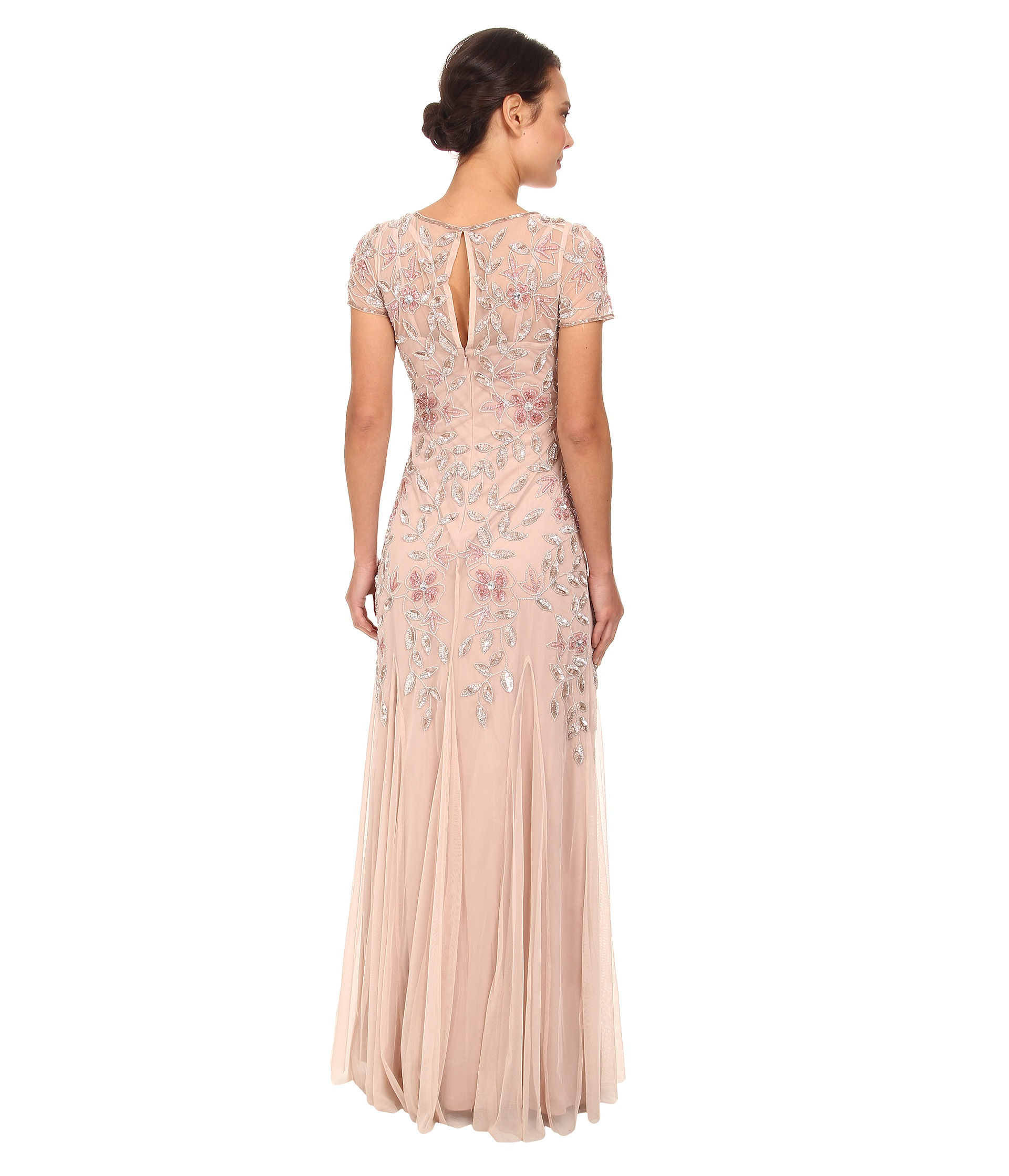 Adrianna Papell Floral Beaded Godet Gown in Pink | Lyst
