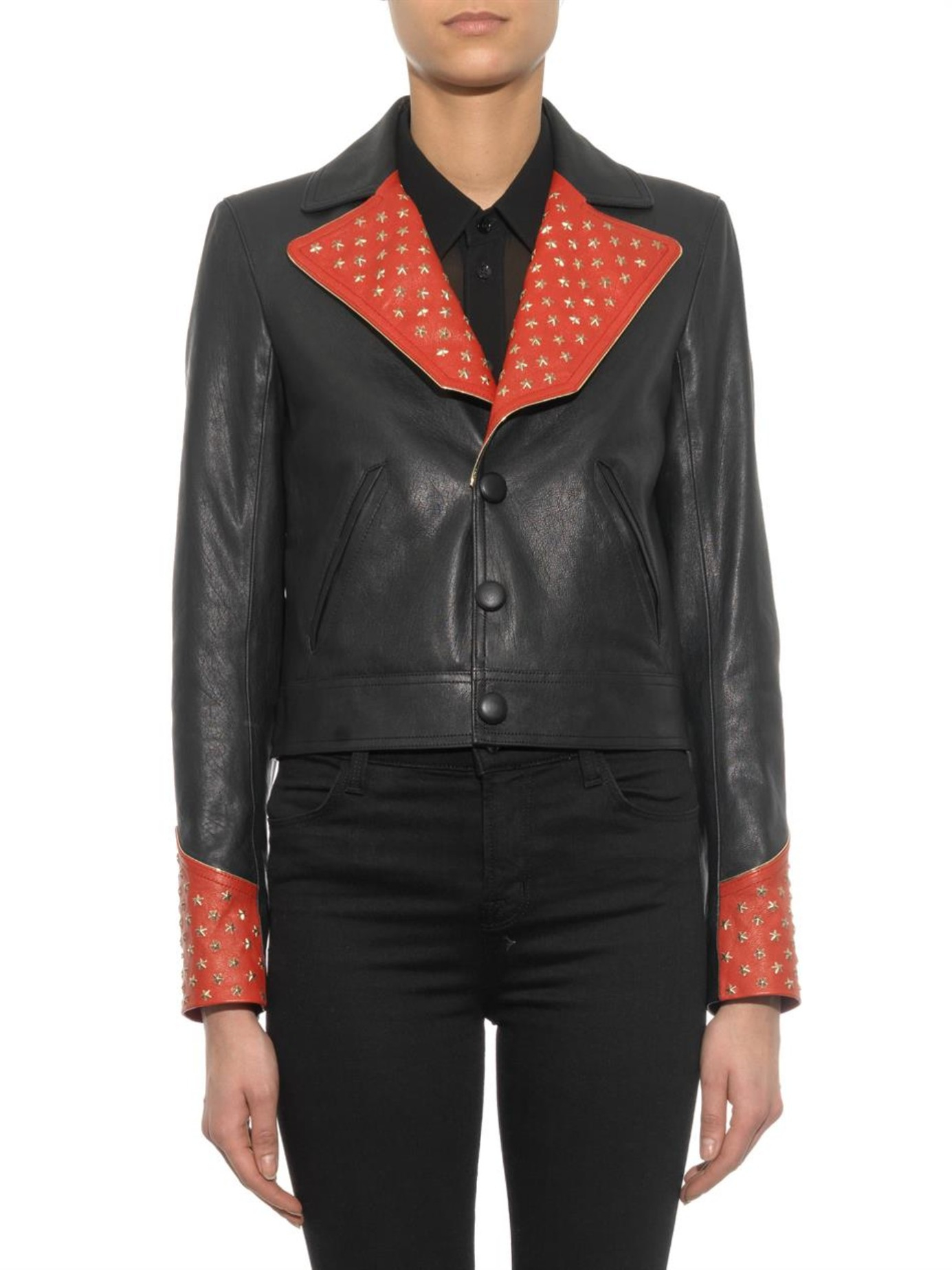 Saint Laurent Embellished Leather Jacket in Black Lyst