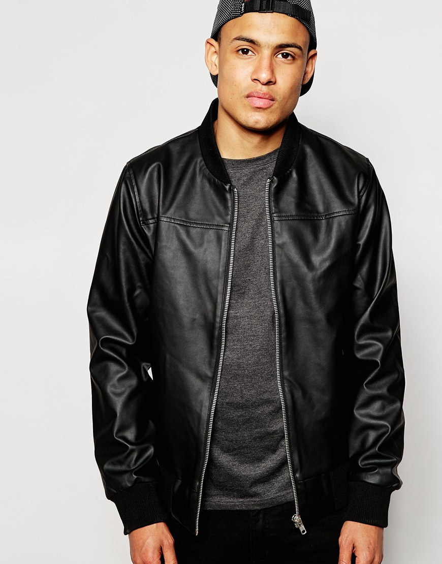 D-struct Folly Faux Leather Bomber Jacket in Black for Men | Lyst