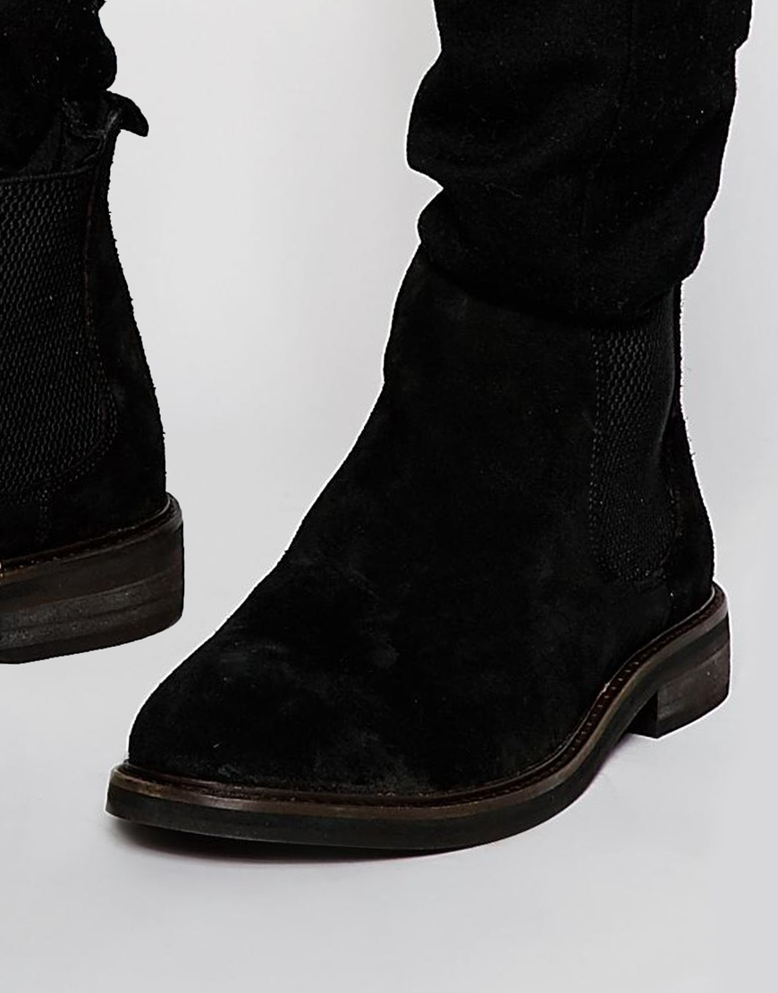 Lyst - Asos Chelsea Boots In Black Suede With Chunky Sole in Black for Men