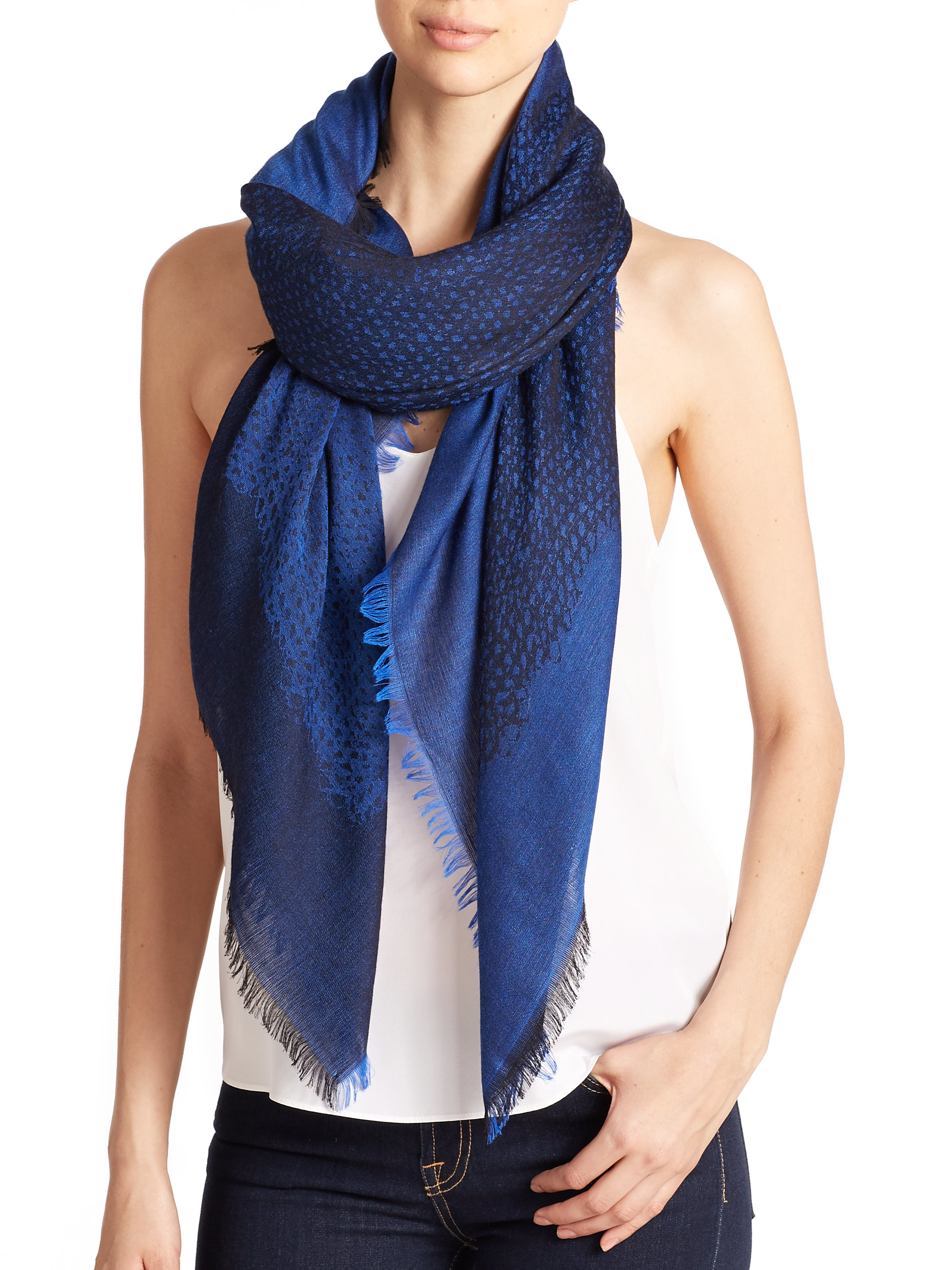 Proenza schouler Bordered Wool & SilkBlend Scarf in Blue (cobalt) Lyst