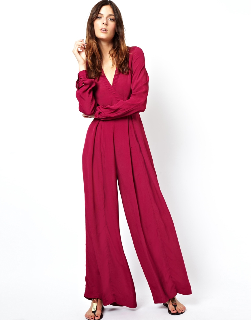 ASOS 70s Jumpsuit with Wide Leg in Red - Lyst