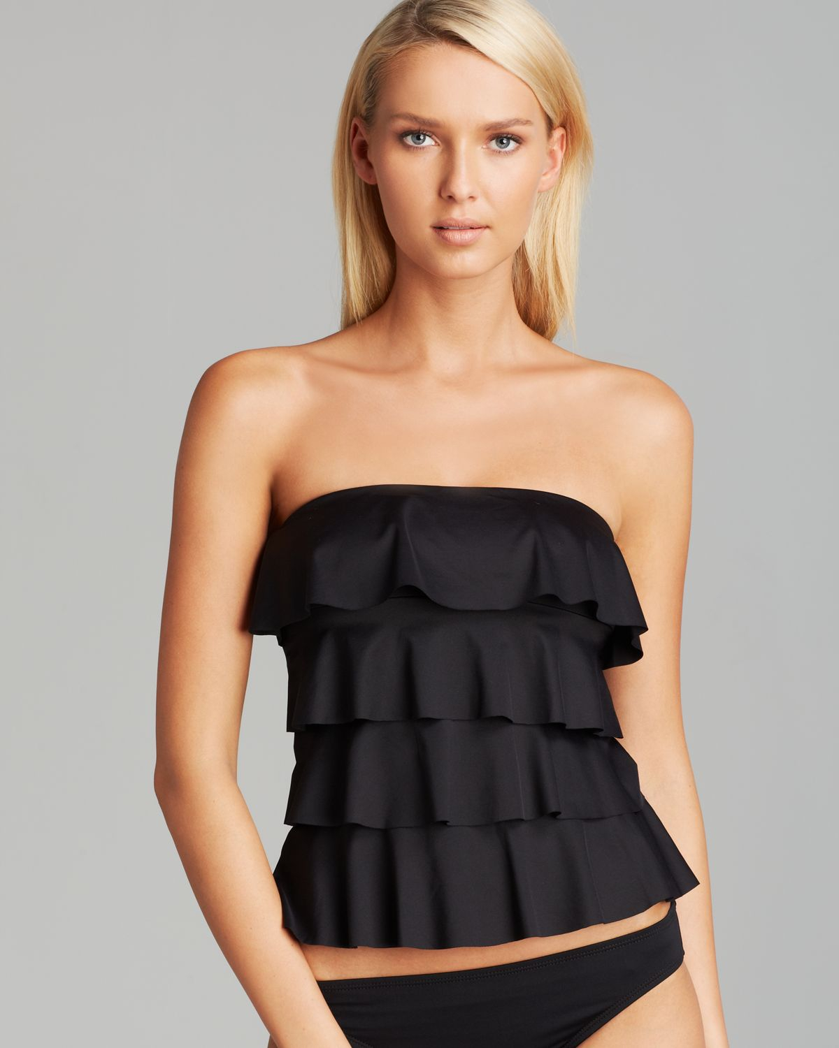 MICHAEL Michael Kors Cascading Ruffle Tankini Top in Black - Lyst