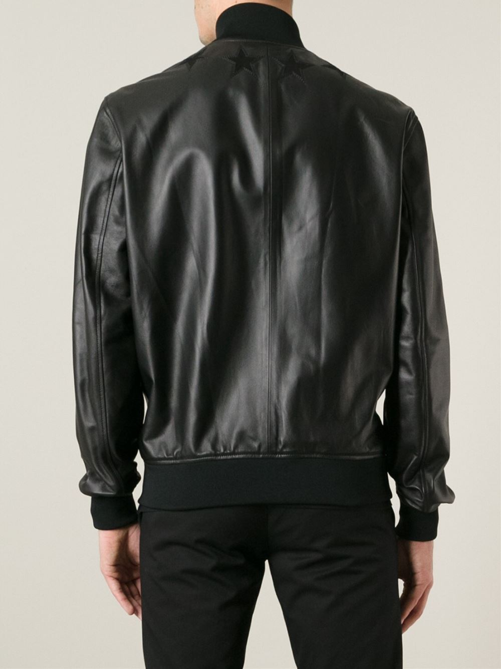 Givenchy Star Patch Leather Bomber Jacket in Black for Men ...