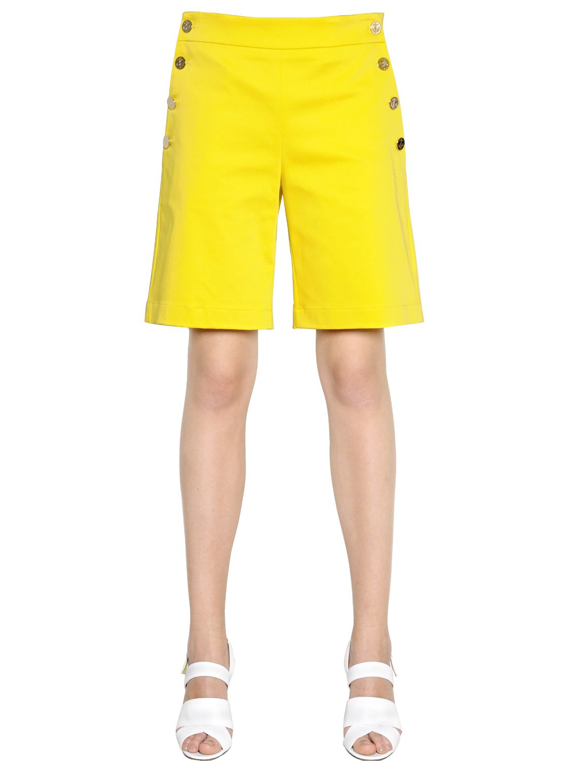 Max Mara Stretch Cotton Satin Bermuda Shorts in Yellow - Lyst