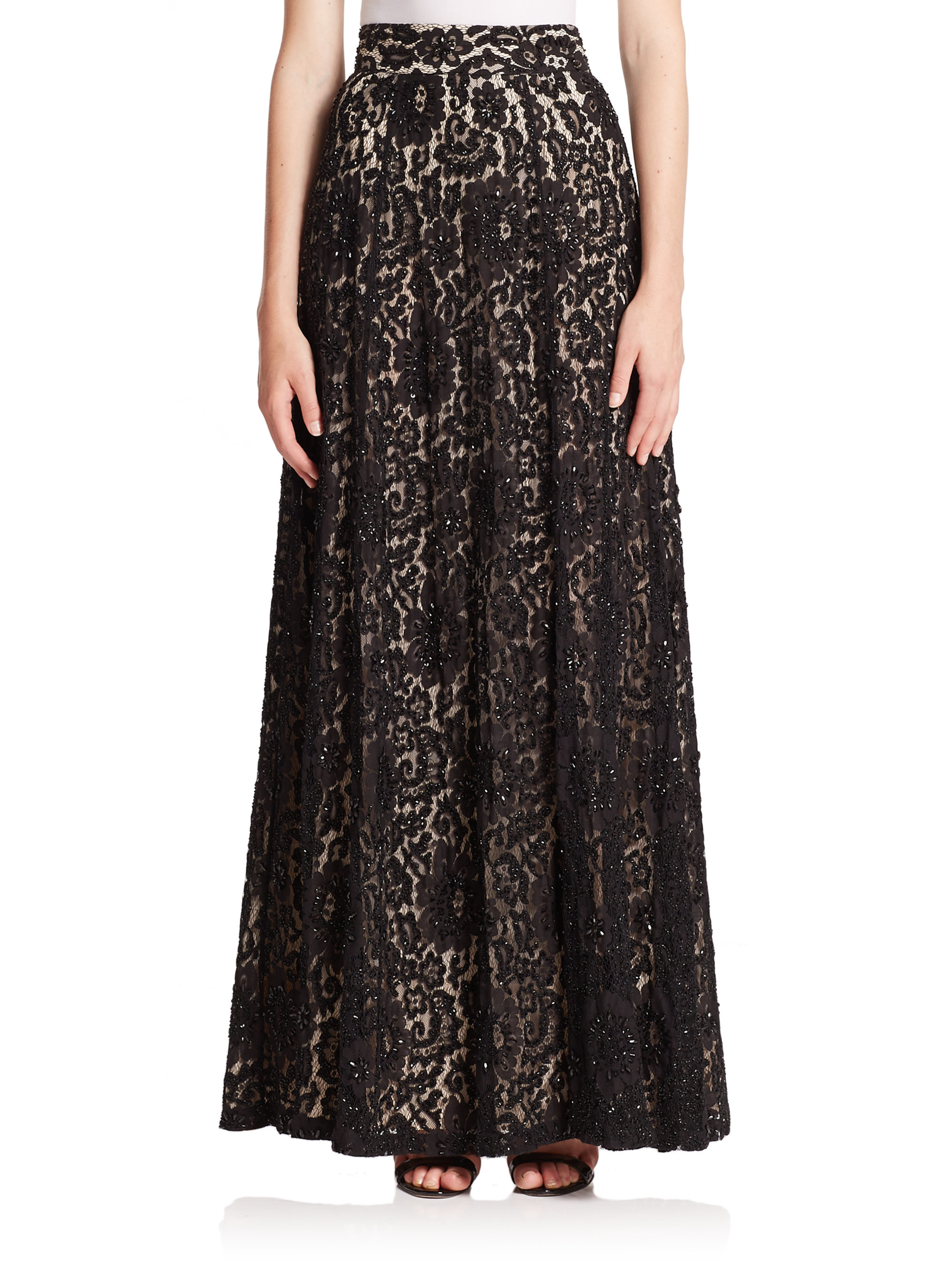 Lyst - Alice + Olivia Issa Embellished Lace Maxi Skirt in Black