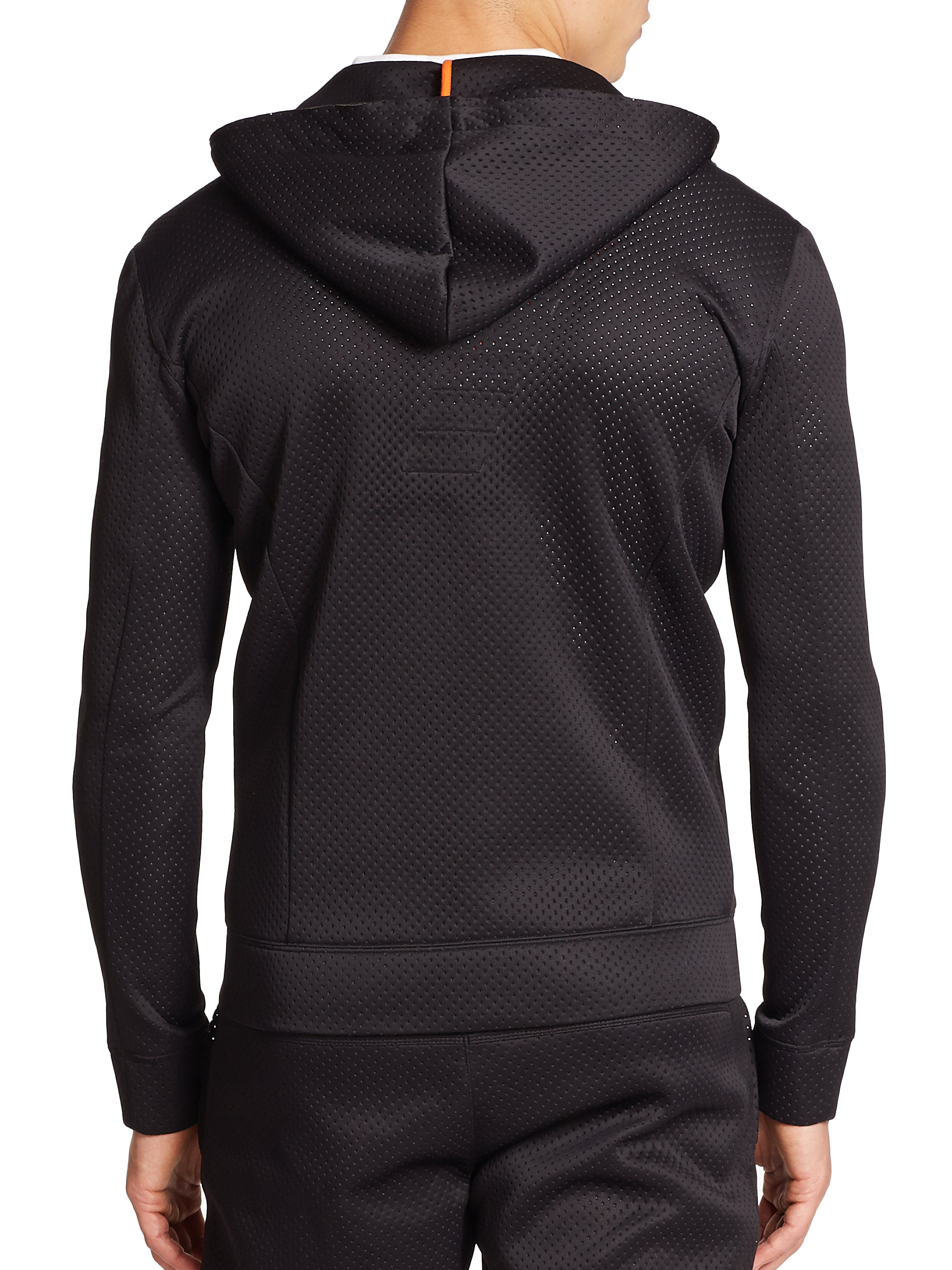 Download EA7 Synthetic Perforated Zip-front Hoodie in Black for Men ...