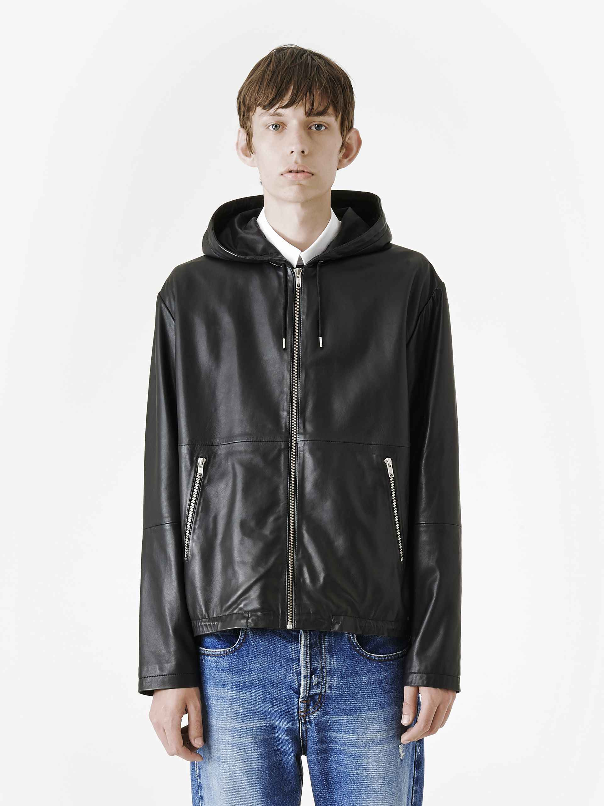 Black Leather Er Jacket With Hood Best 2017 Mcq Leather Hooded Jacket In Black For Men Lyst