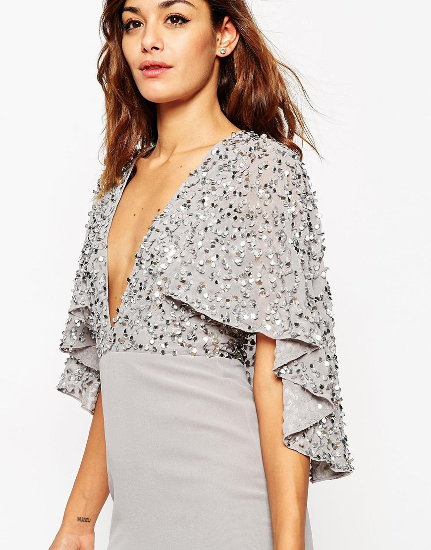 ASOS Chiffon Embellished Cape Back Mini 
