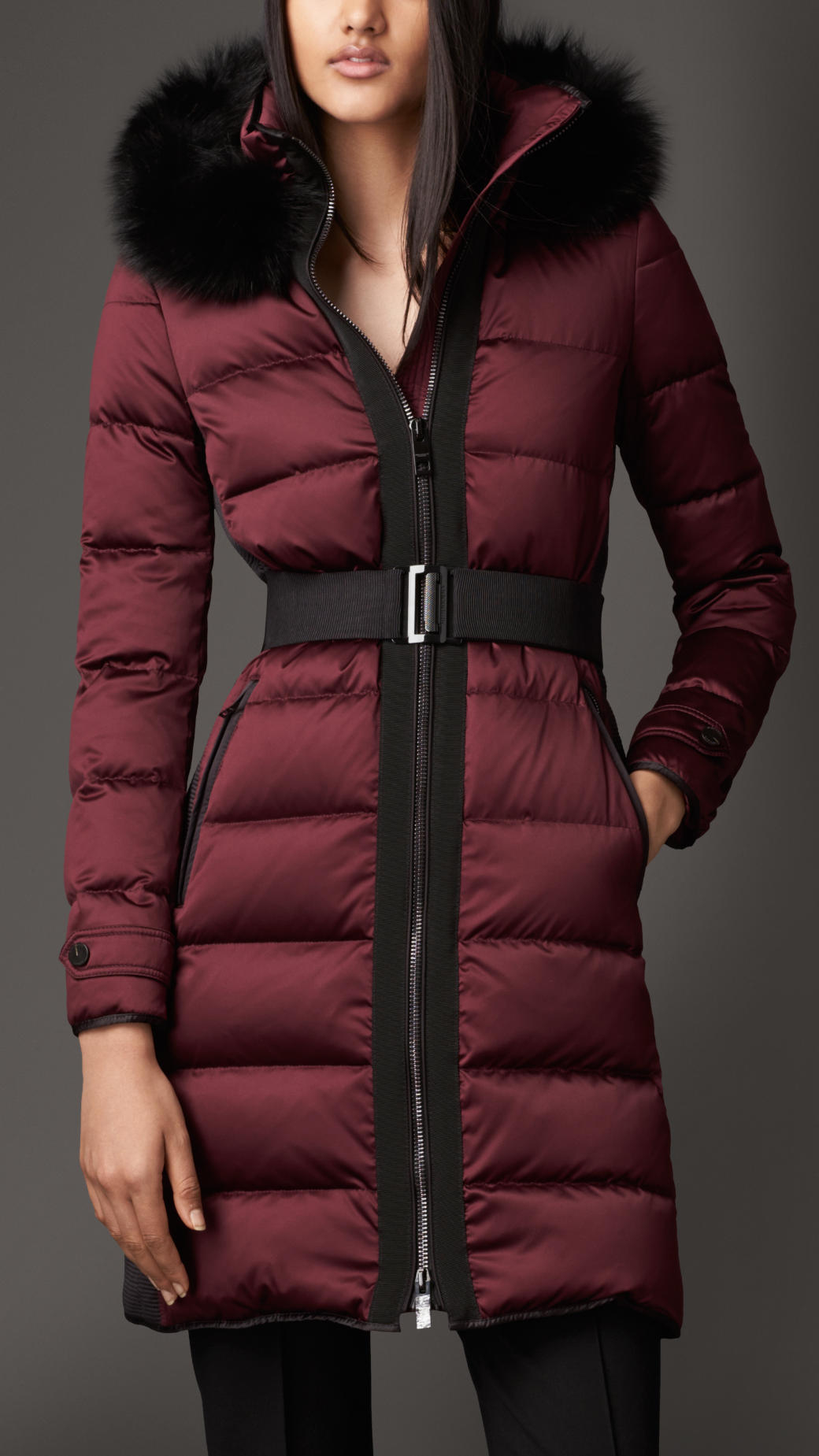 Lyst - Burberry Fur Trim Puffer Coat in Red